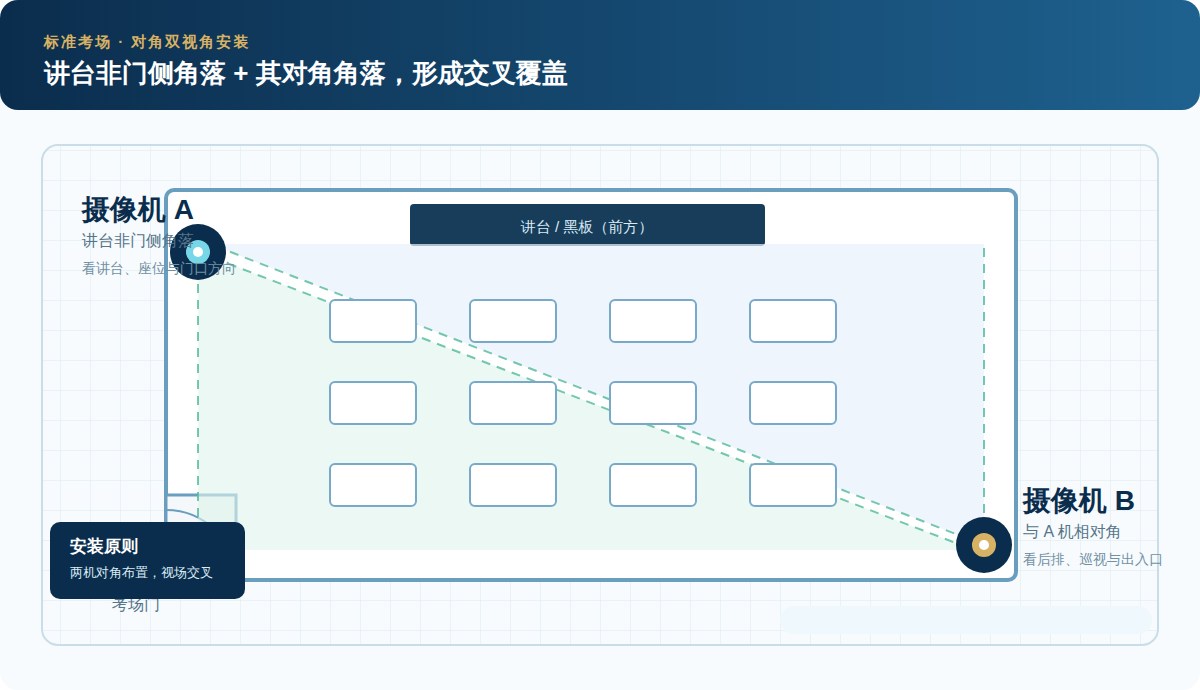 标准考场对角双摄像机安装示意图